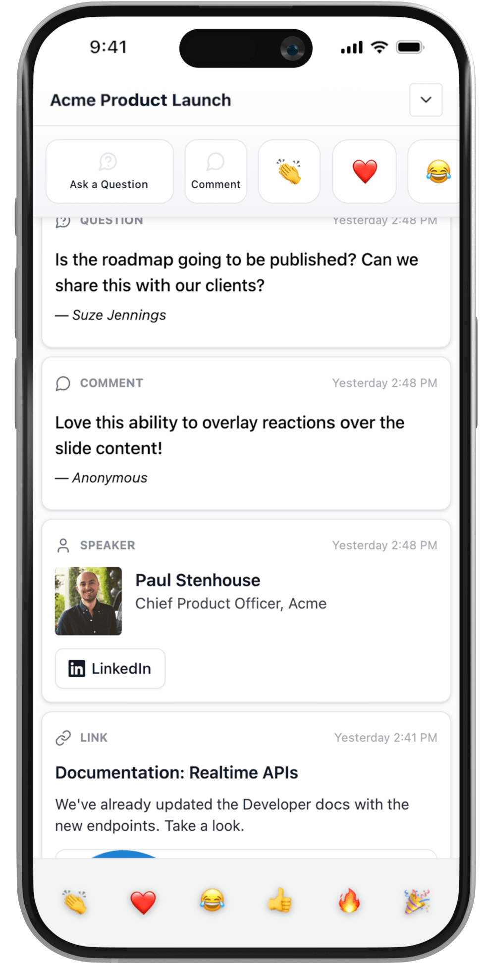 Live Room mobile interface